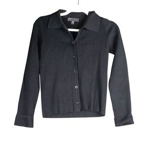 Bagatelle Collection Womens S Cardigan Top Black Viscose Nylon Blend Preppy